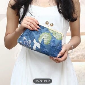 Elegant Blue Floral Clutch